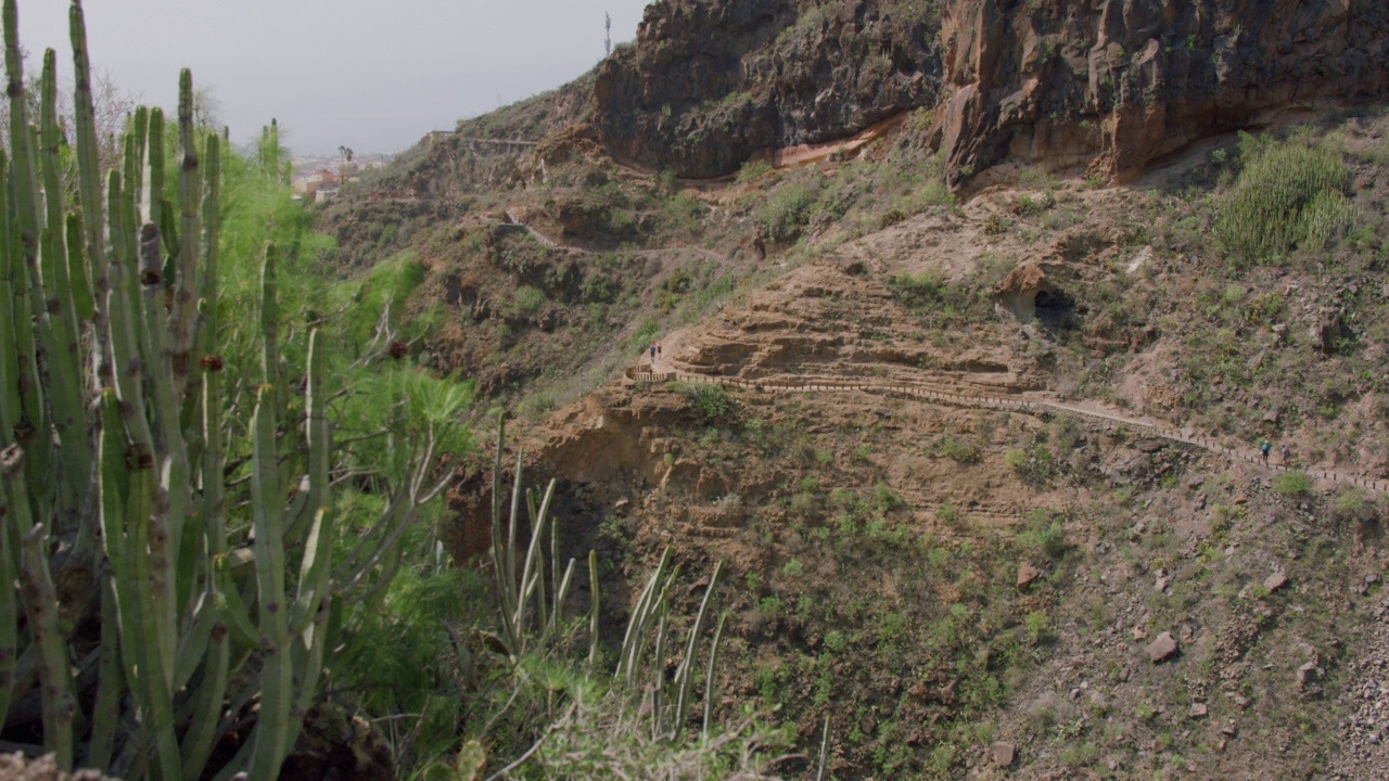 Barranco Del Infierno峡谷位于西班牙特内里费岛。山间远足径视频素材