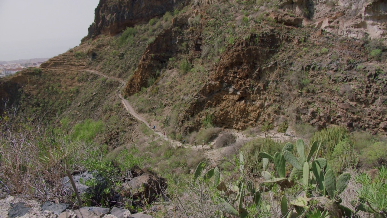 Barranco Del Infierno峡谷位于西班牙特内里费岛。山间远足径视频素材