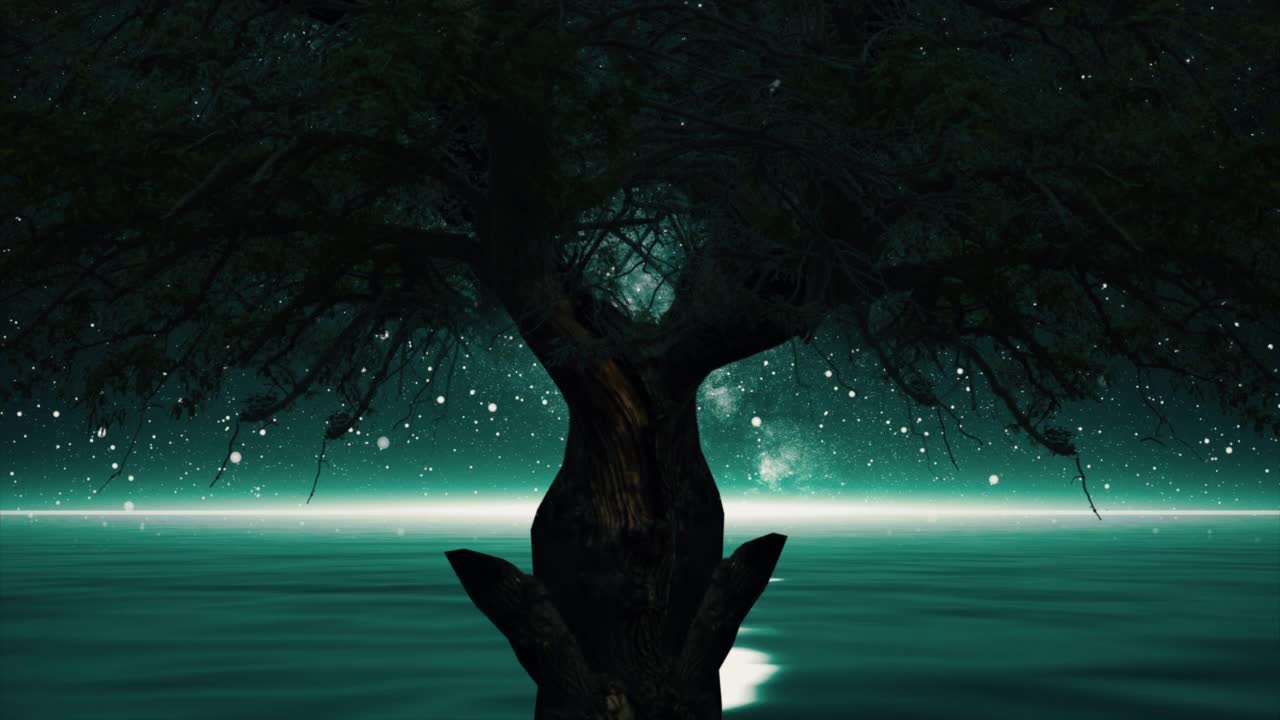 美丽的海滩之夜，树枝的剪影视频素材