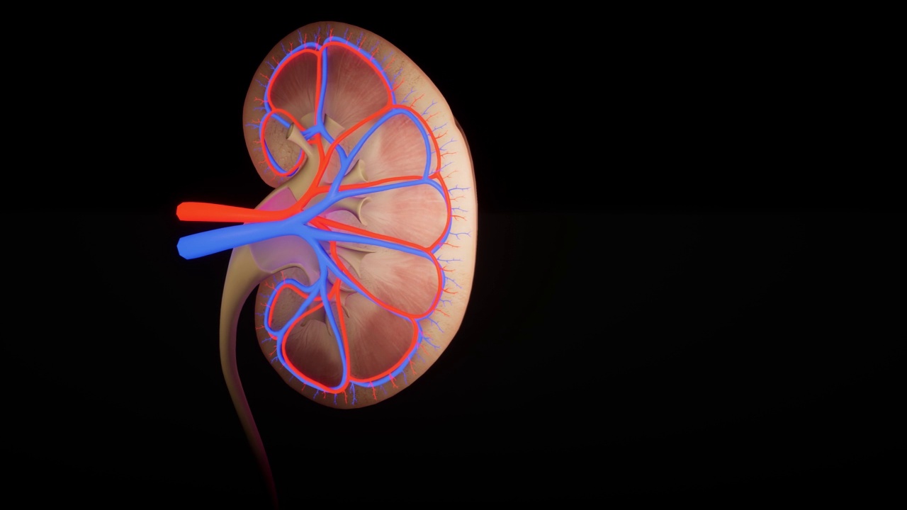 肾的生物动画。三维动画视频素材