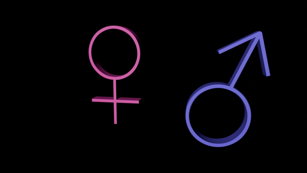 动画3d男性和女性性别图标华尔兹在黑色背景视频下载