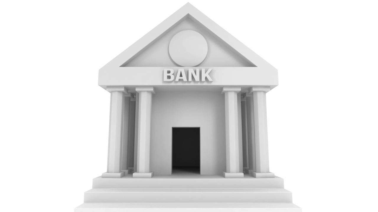 银行大楼从上面掉下来。金融与信用概念。视频下载