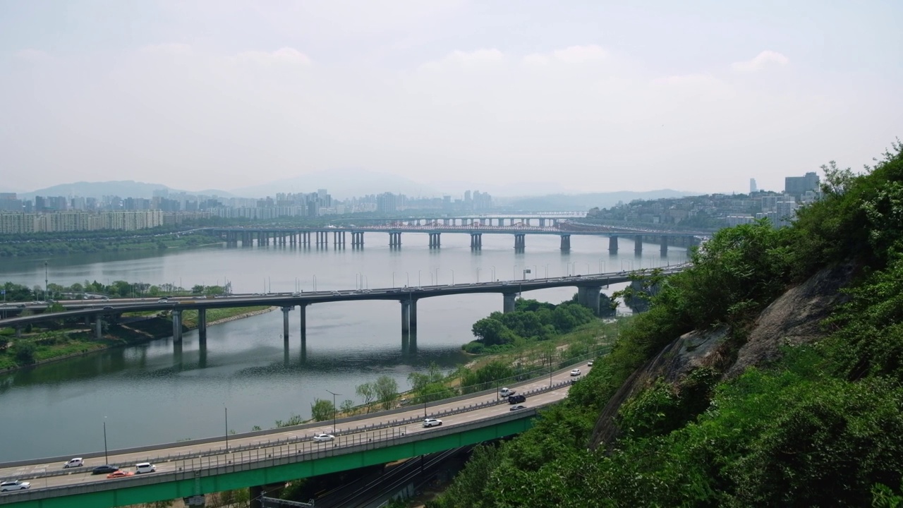 汉江和城市景观从汉城，韩国视频素材
