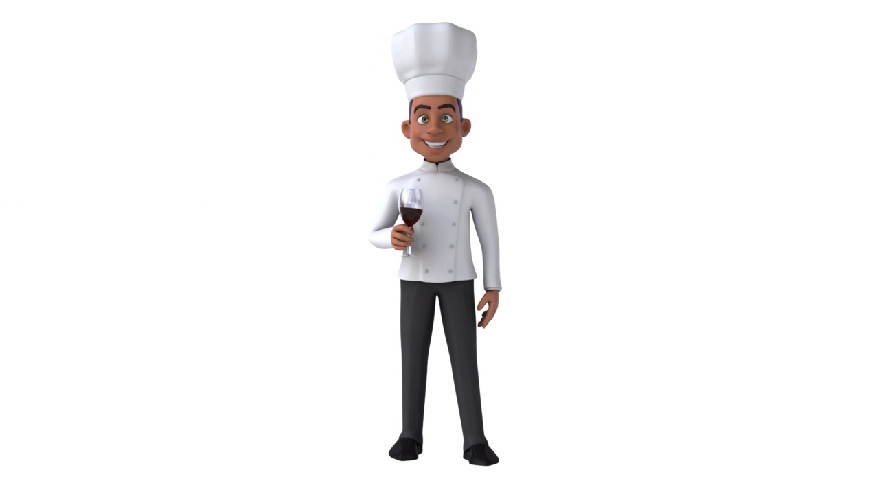 有趣的3D卡通厨师与阿尔法喝酒视频下载