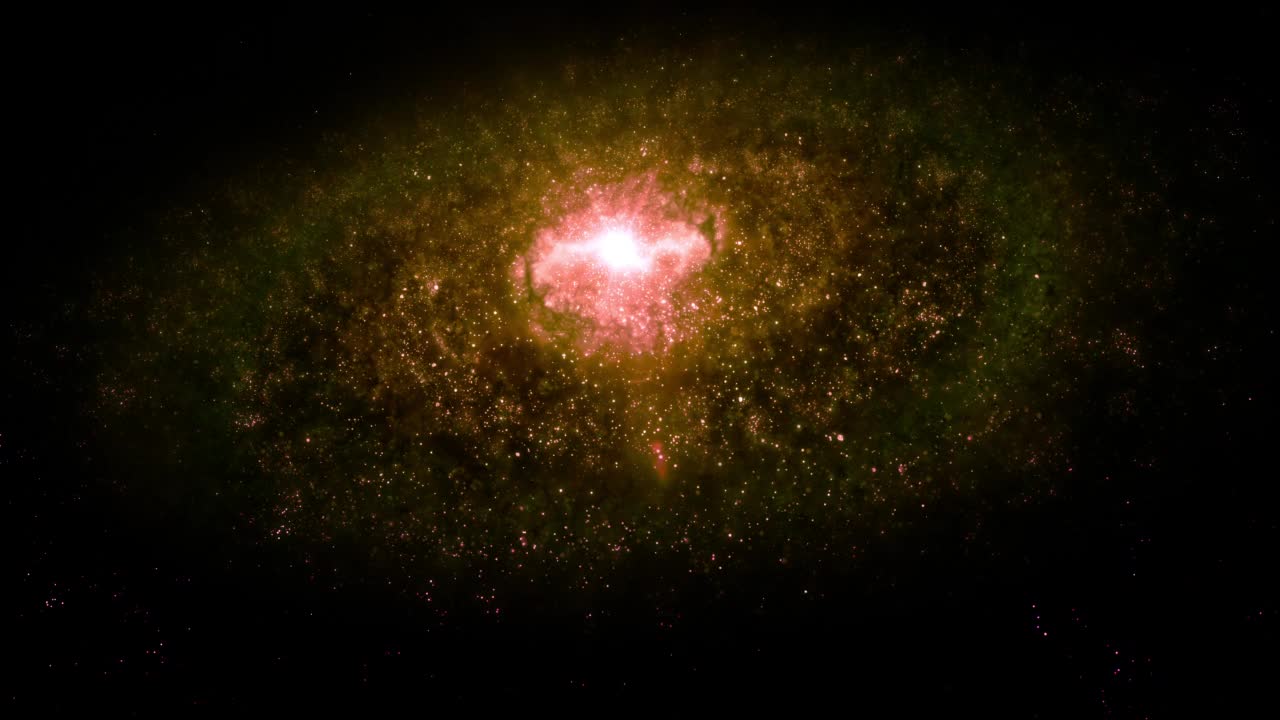 全帧宽镜头巨大的外星橙绿色银河系在深空螺旋星系视频下载
