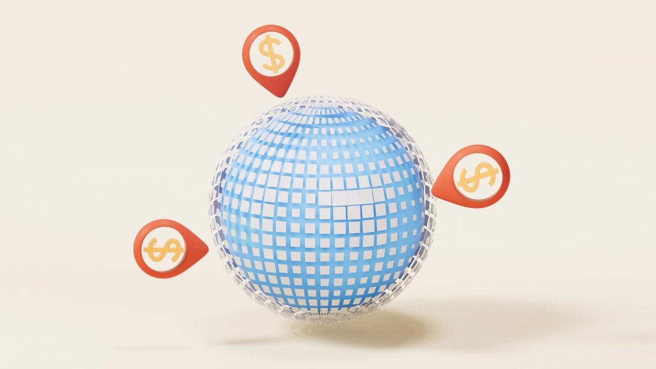 数字数据球带货币标记，3d渲染。视频下载