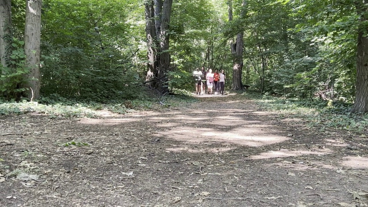 一群朋友在公园慢跑视频素材