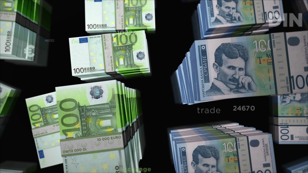 欧元与塞尔维亚第纳尔货币兑换循环动画视频素材