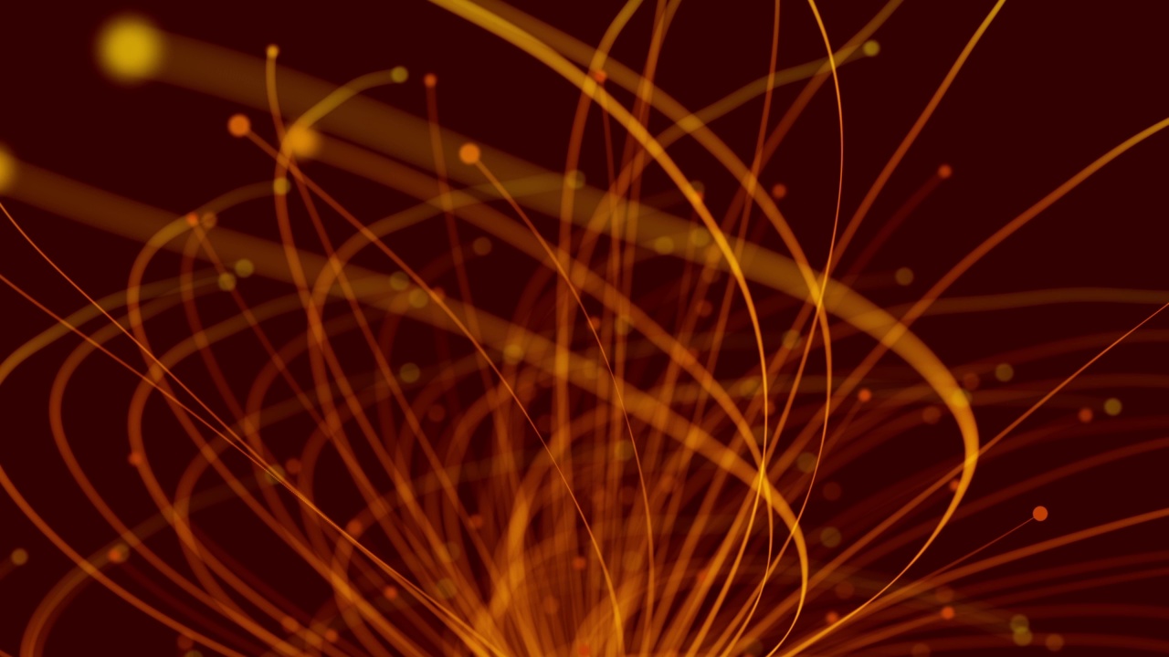 橙色的流与光和粒子。技术抽象背景。数字传输。视频素材