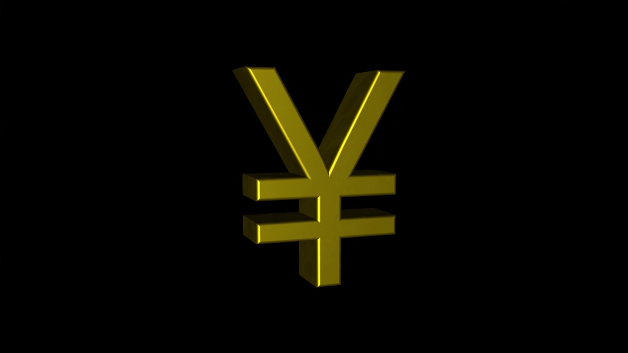 金色3d日元符号旋转黑色背景视频素材