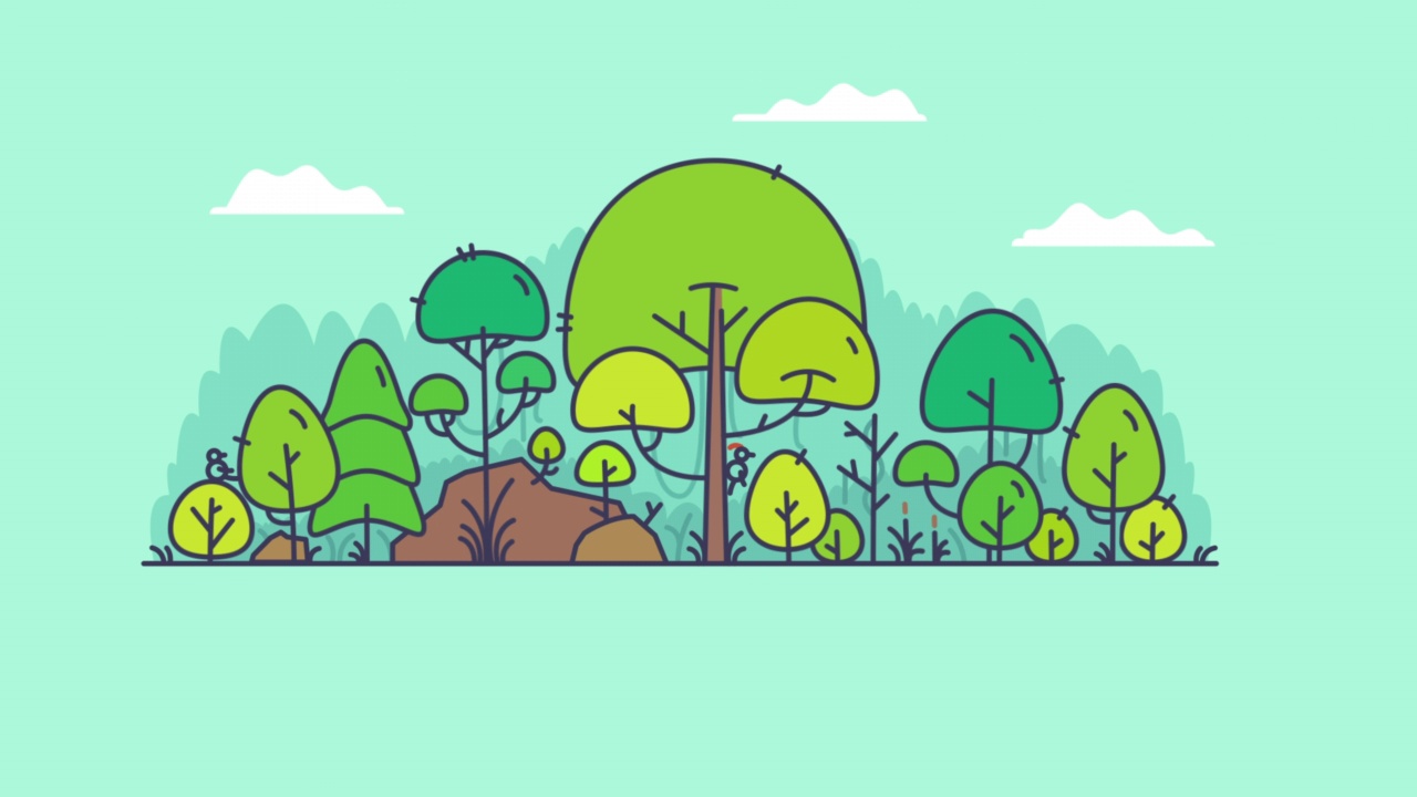 绿树在风中摇曳。夏季森林动画。风树视频下载