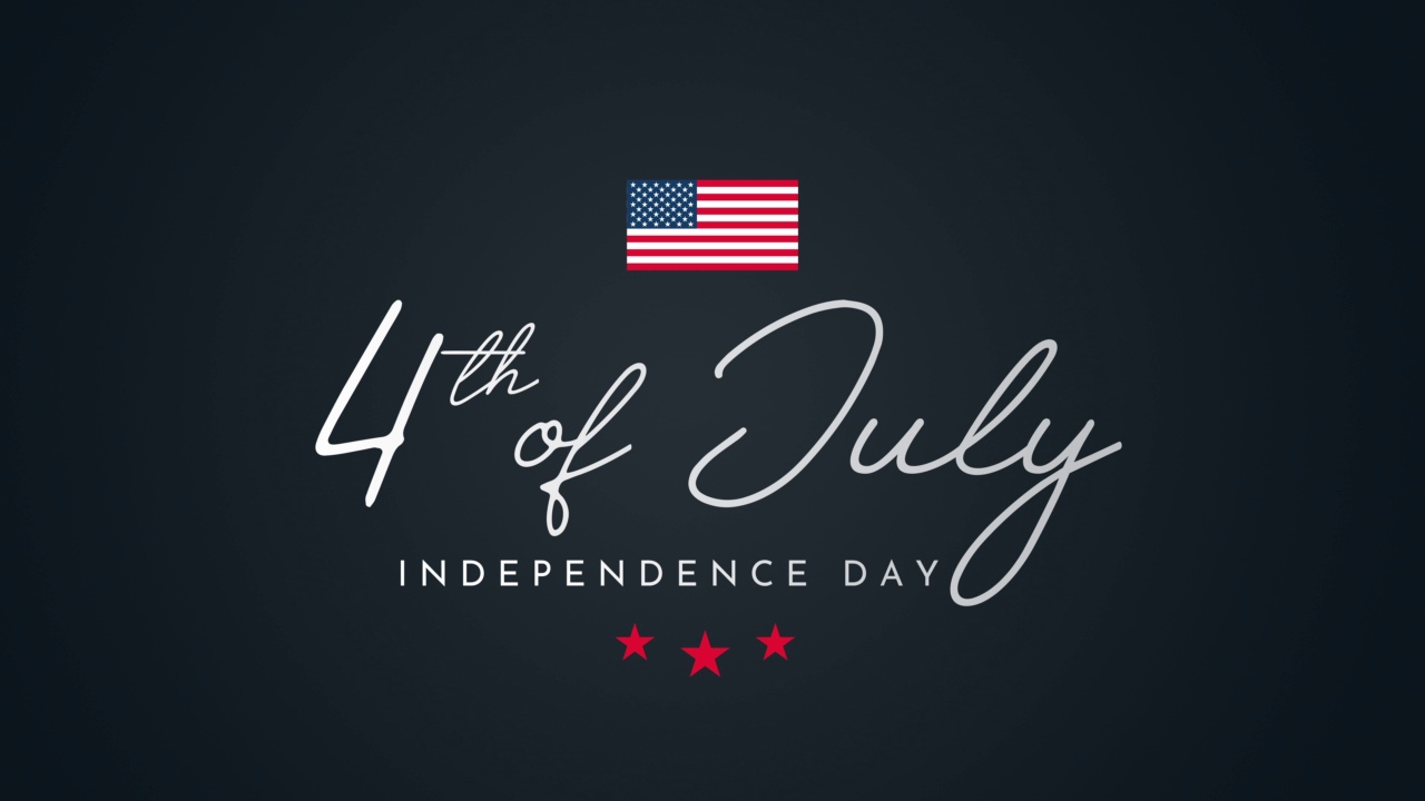 7月4日卡片，美国独立日，黑色背景，美国国旗。4 k的动画视频素材