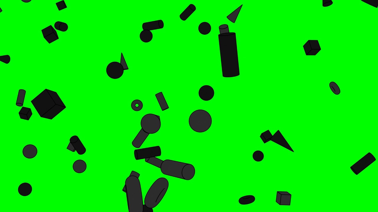 绿色色度键背景上的卡通黑色几何物体。视频素材