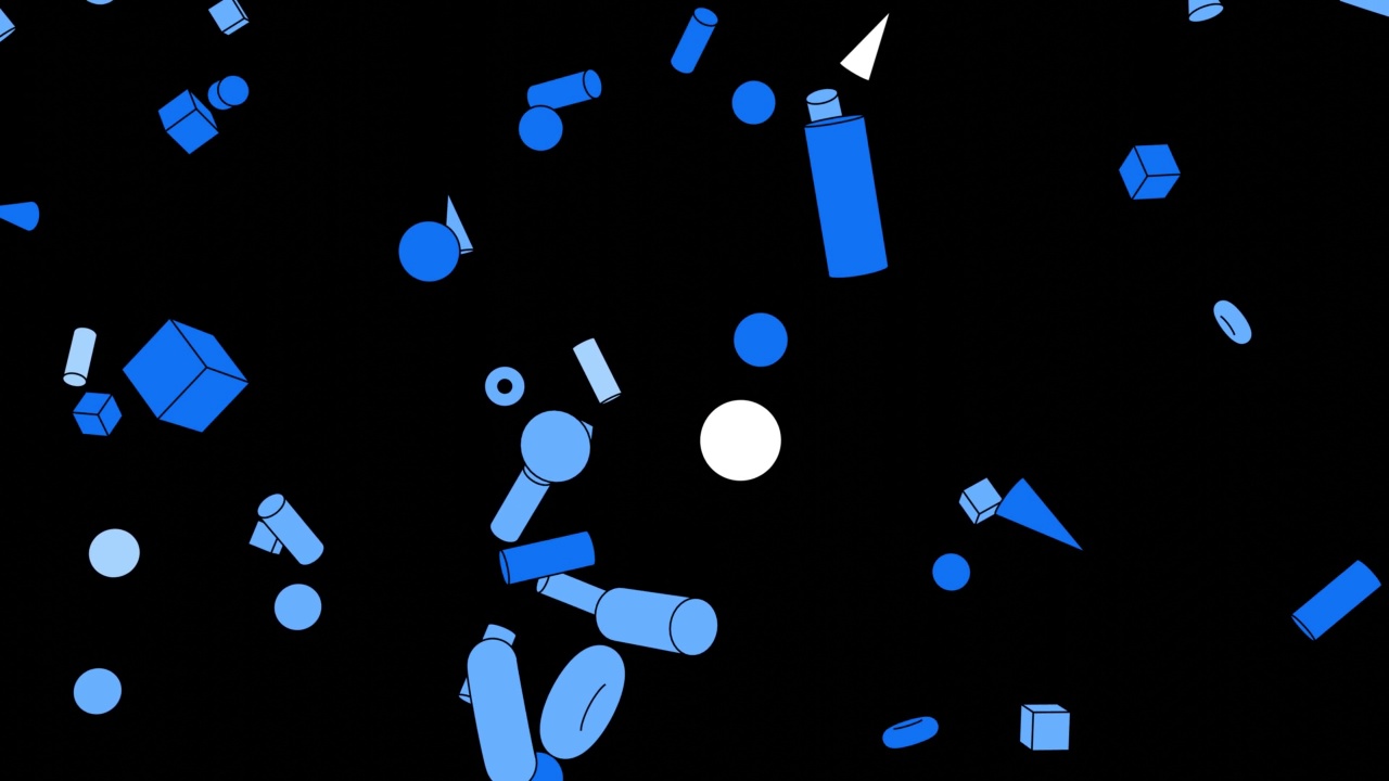 黑色背景上的卡通蓝色几何物体。视频素材