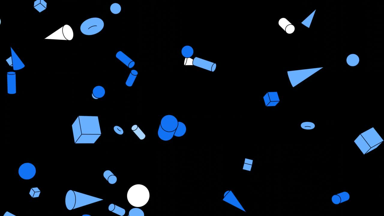 黑色背景上的卡通蓝色几何物体。视频素材