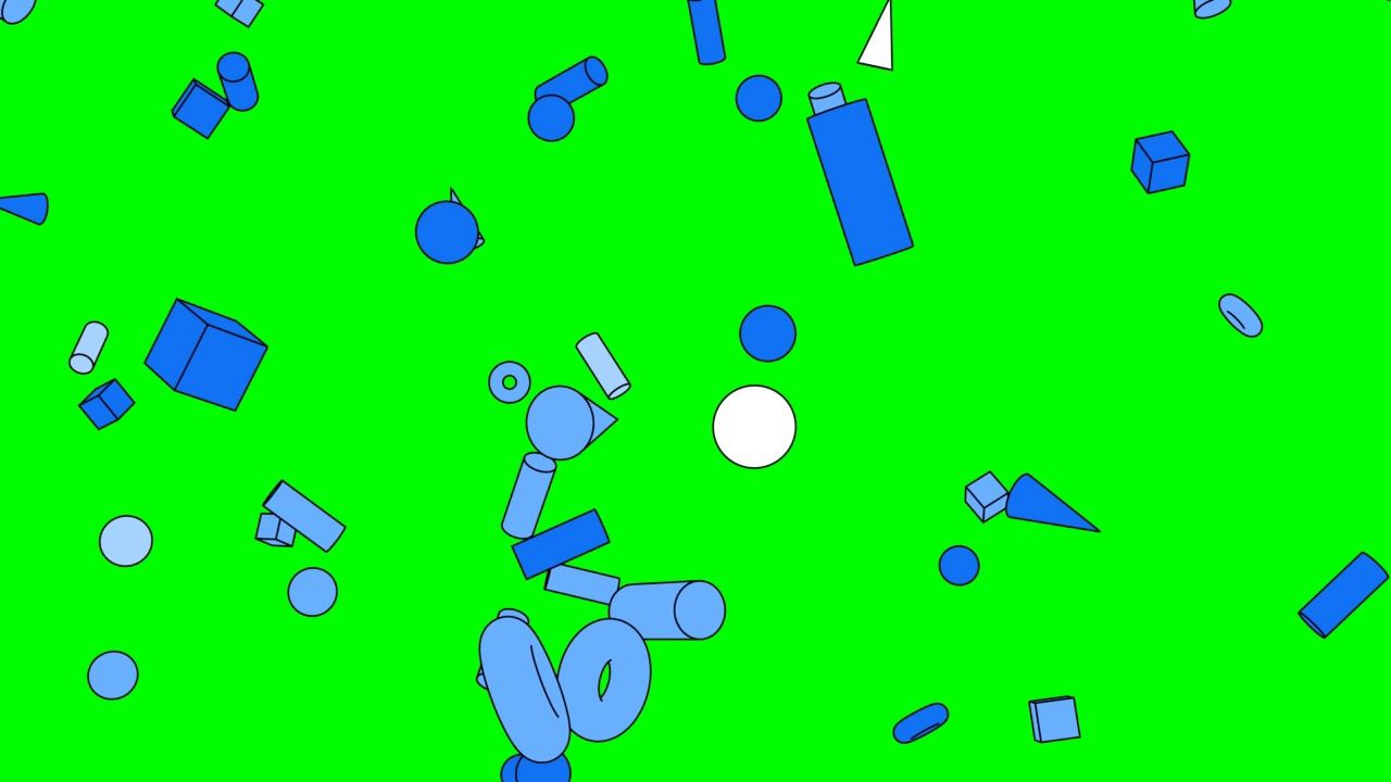 绿色色度键背景上的卡通蓝色几何物体。视频素材