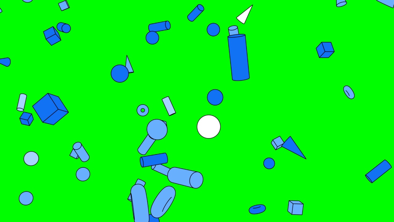 绿色色度键背景上的卡通蓝色几何物体。视频素材
