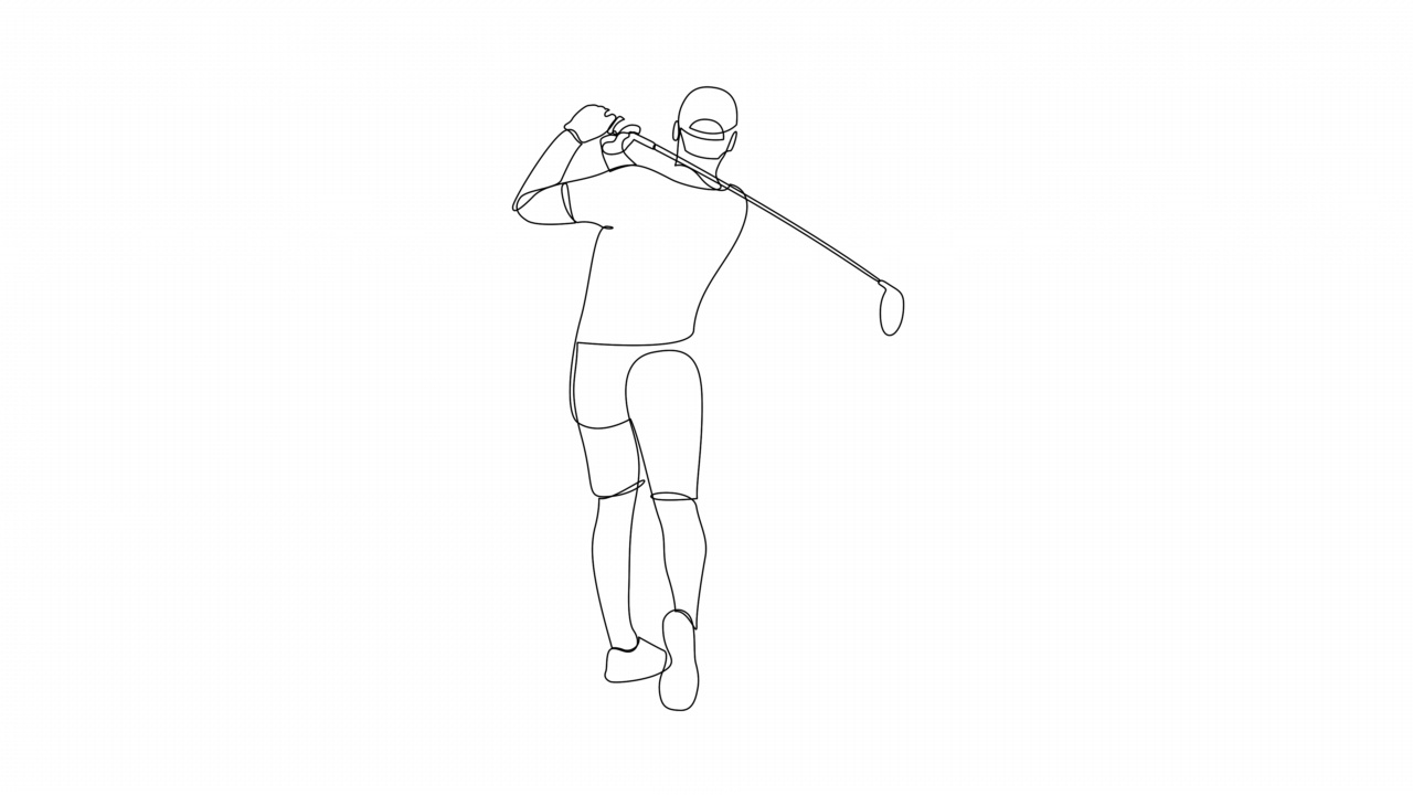 人打高尔夫球的连续单线绘制的自绘制动画。4 k的视频。视频下载