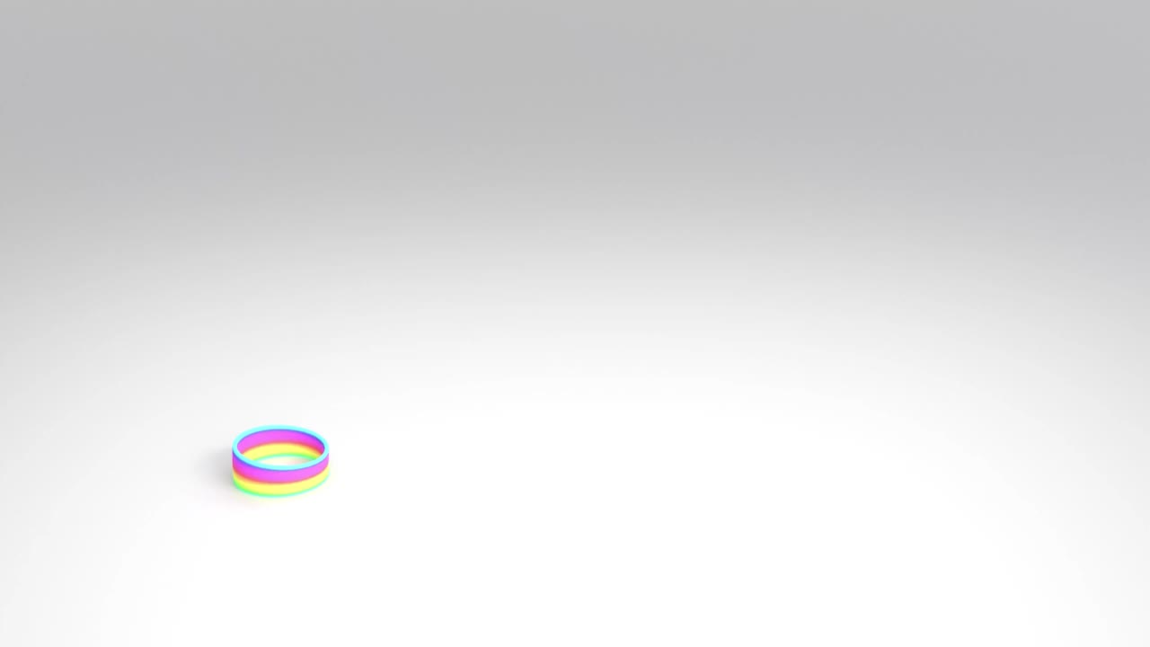 令人满意的玩具与彩虹彩色螺旋弹簧拉伸在白色的背景。三维渲染视频下载