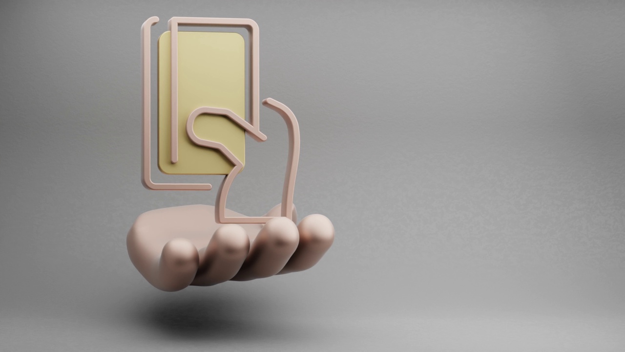 美丽的抽象插图黄金手握信用卡支付符号图标的灰色背景。3 d渲染插图。在线购物。循环录像。视频下载