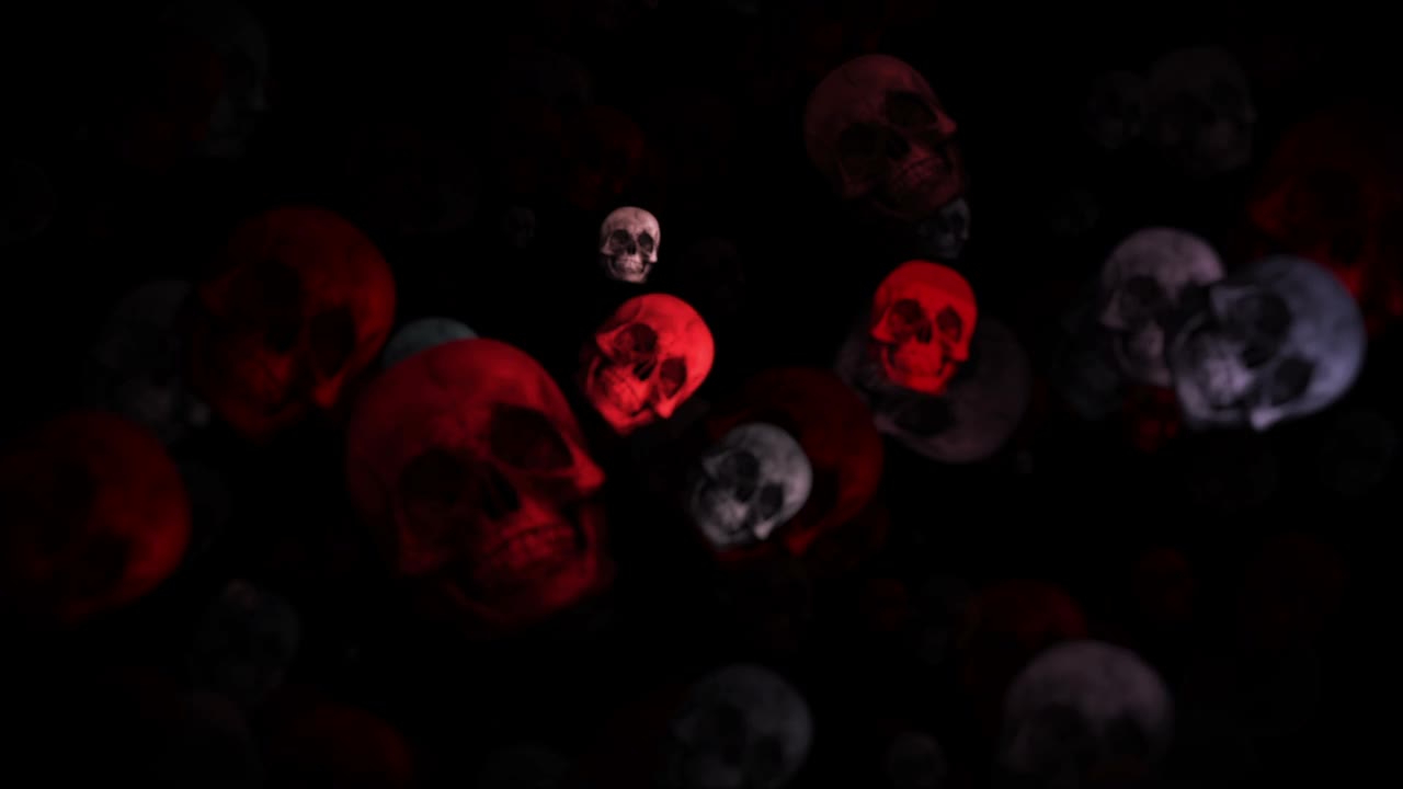 3D动画中的黑暗万圣节骷髅视频素材
