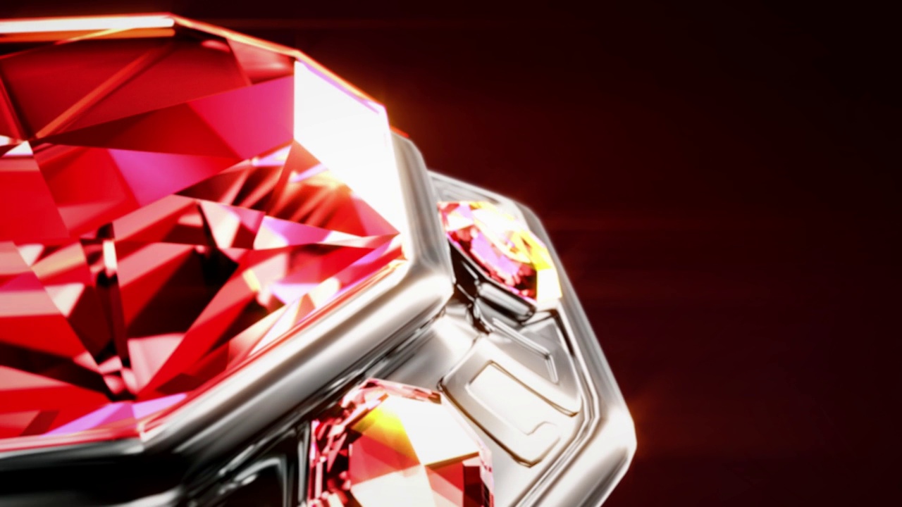 离焦bg -闪亮的红色红宝石宝石与银设置旋转循环视频视频下载