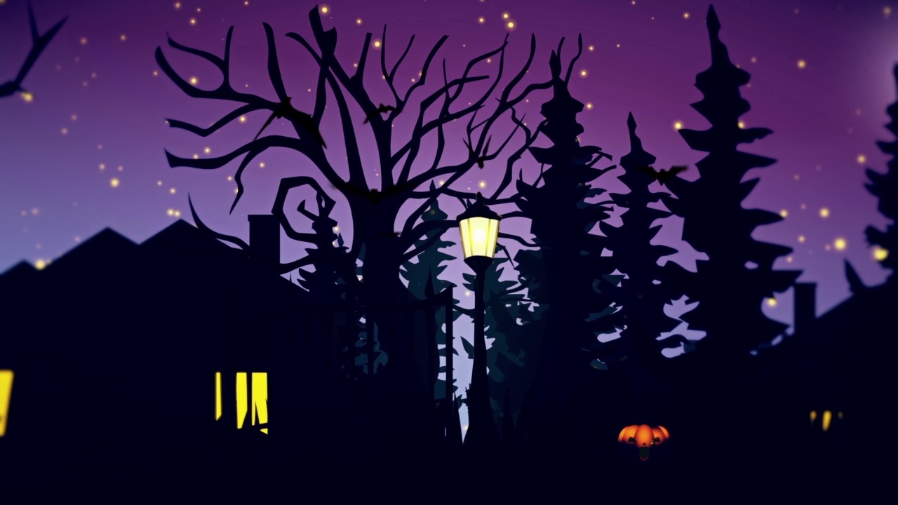 3D动画中的万圣节黑暗森林背景视频素材