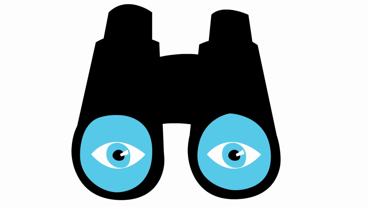 有眼睛的动画黑色双筒望远镜。眨一下眼睛。毛圈的视频。搜索、旅行、间谍的概念。矢量插图在白色背景。视频下载