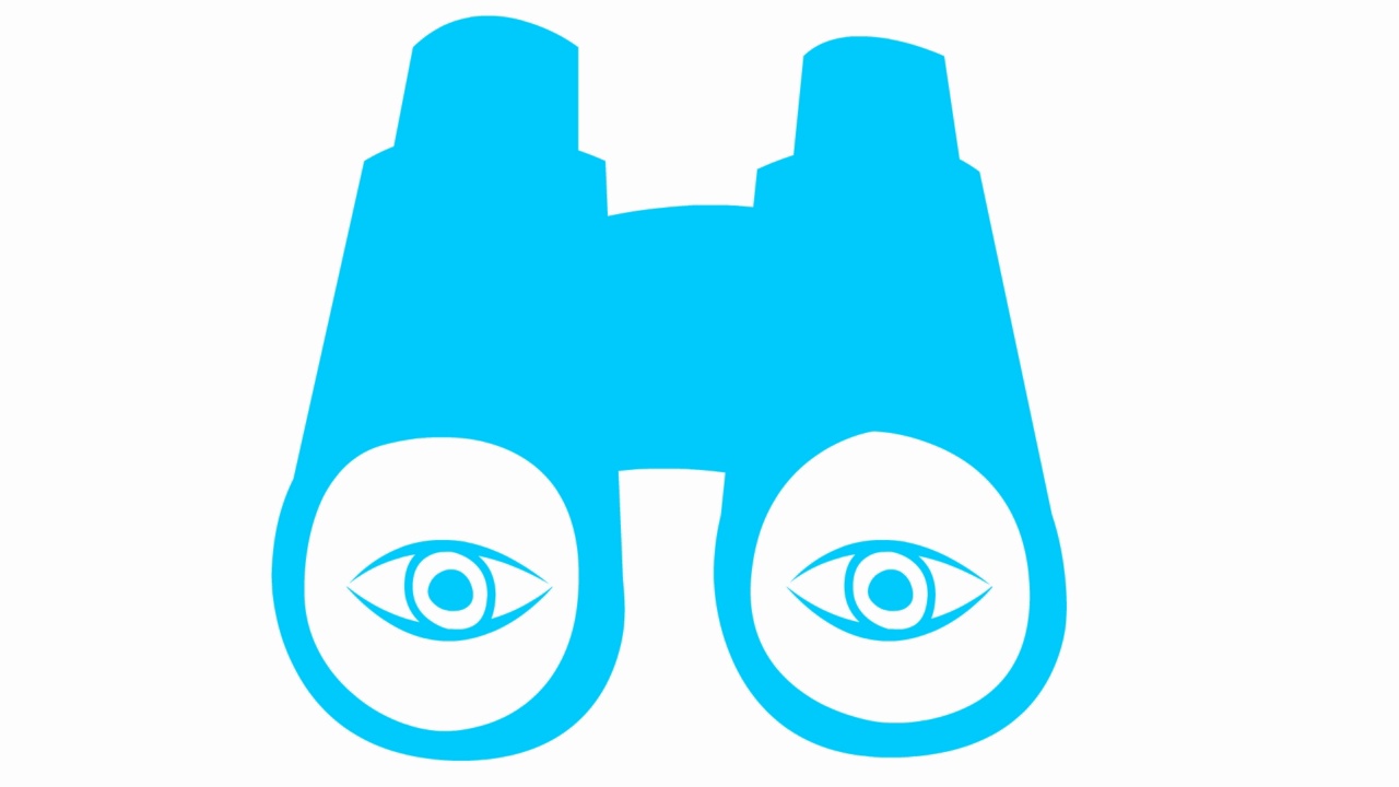 动画蓝色双筒望远镜的眼睛。眨一下眼睛。毛圈的视频。搜索、旅行、间谍的概念。矢量插图在白色背景。视频素材