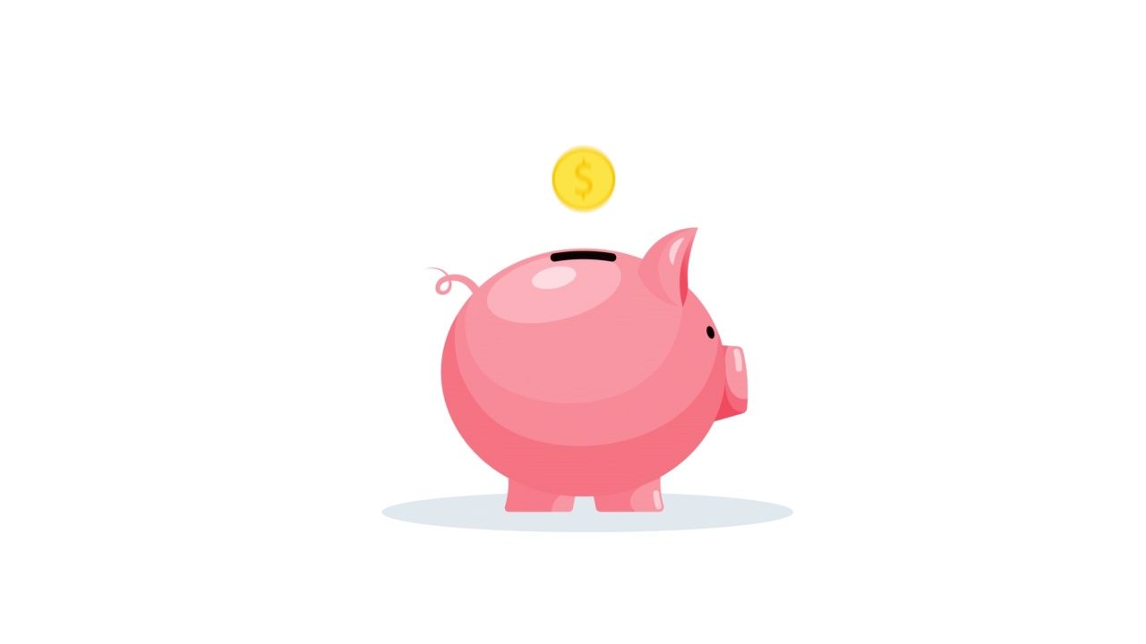小猪和硬币造型的存钱罐。视频下载