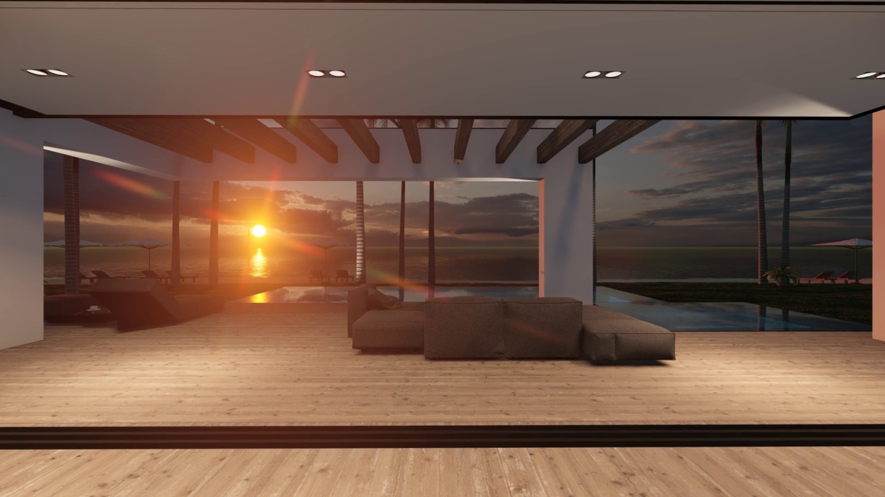 日落海边或海边现代豪宅的4K视频视频素材