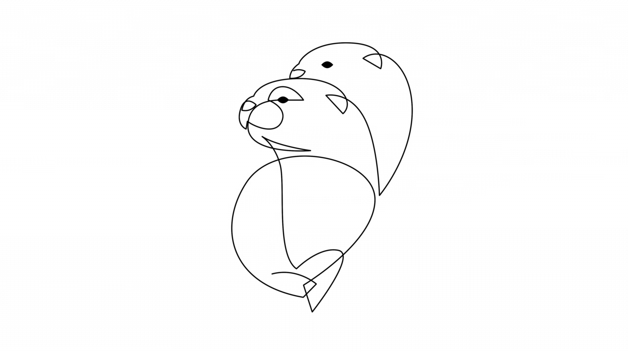 动画单线绘制可爱的水獭夫妇的公司标志身份。河海鼠类动物吉祥物概念。视频下载