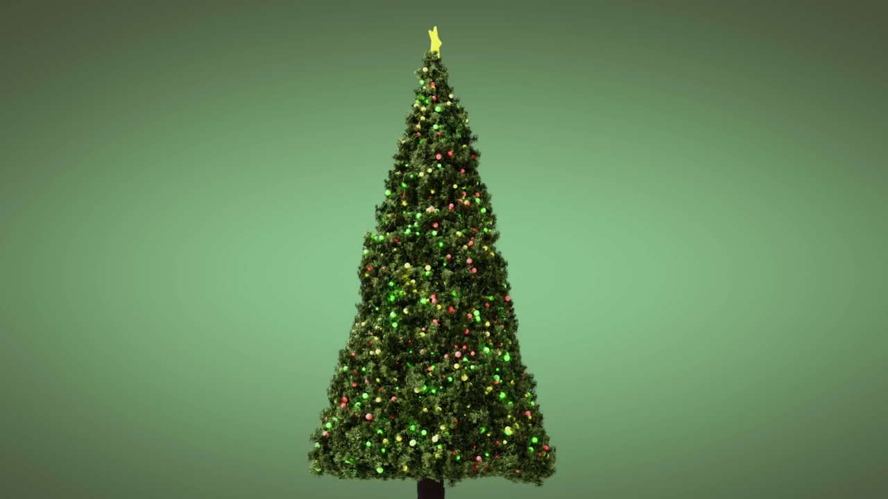 绿色背景上有一颗星星的圣诞树的无缝循环旋转，3d渲染，复制空间视频下载