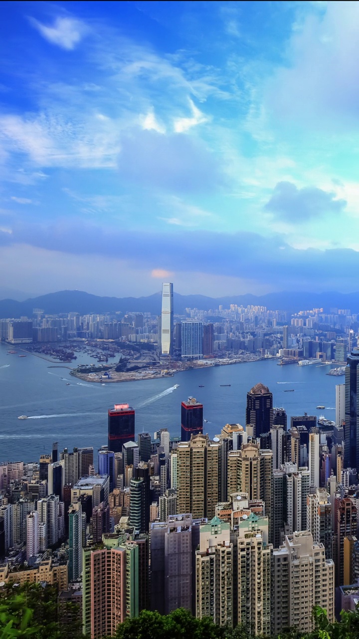 香港城市的垂直延时，从山顶俯瞰视频下载