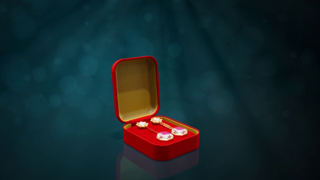昂贵的漂亮闪亮的黄金镣铐与钻石在红色首饰盒环视频视频素材