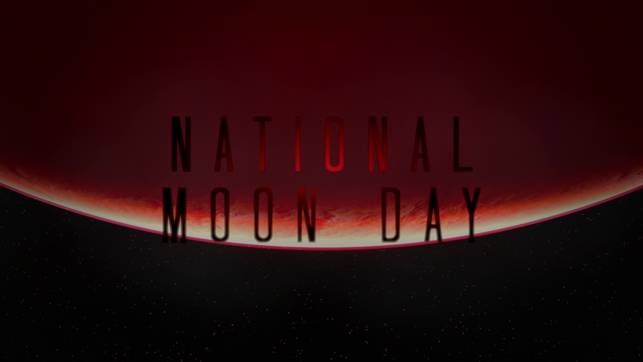 国家月亮日与大红色星球在太空视频下载