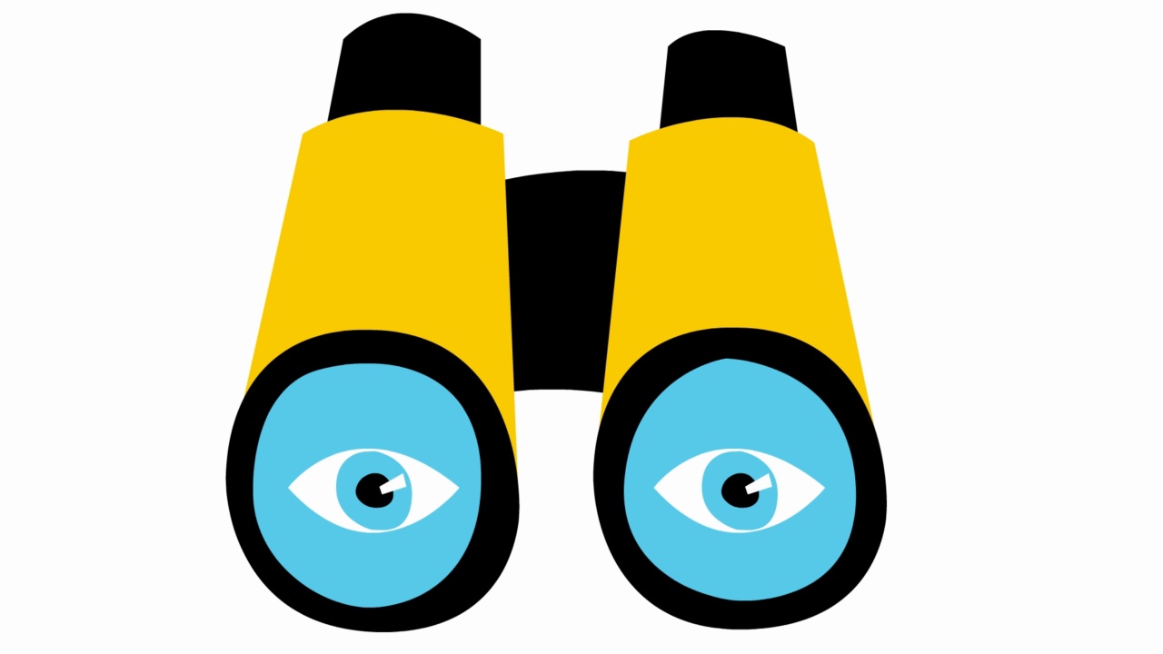 栩栩如生的带眼睛的黄色望远镜。眨一下眼睛。毛圈的视频。搜索、旅行、间谍的概念。矢量插图在白色背景。视频下载