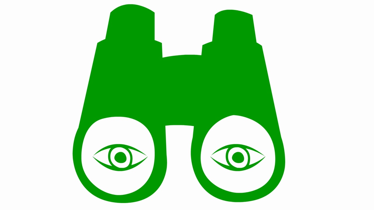 动画绿色双筒望远镜的眼睛。眨一下眼睛。毛圈的视频。搜索、旅行的概念。矢量插图在白色背景。视频素材