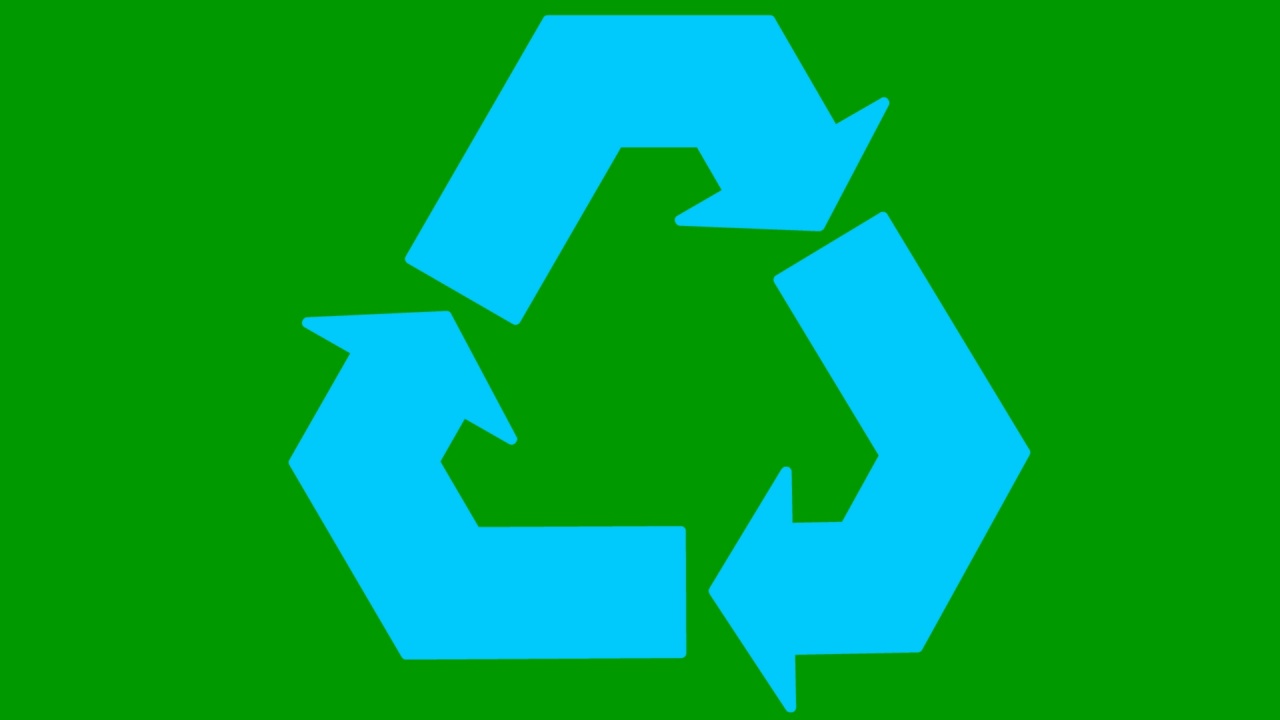 动画生态图标。蓝色象征回收。绿色科技理念，环境友好。矢量图孤立在绿色背景上。视频下载