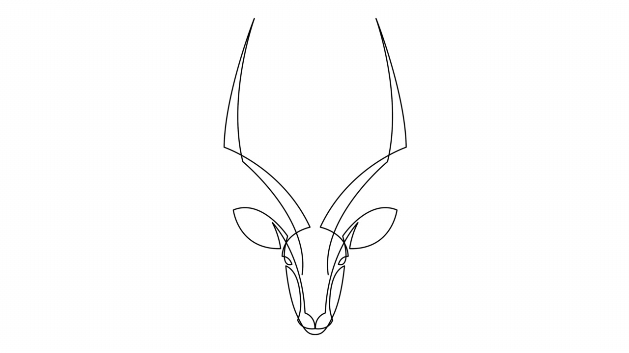 动画自绘单条连续线条，绘出可爱的羚羊形象。鹿角羚为旅游吉祥物概念图标。全长一行动画插图。视频下载