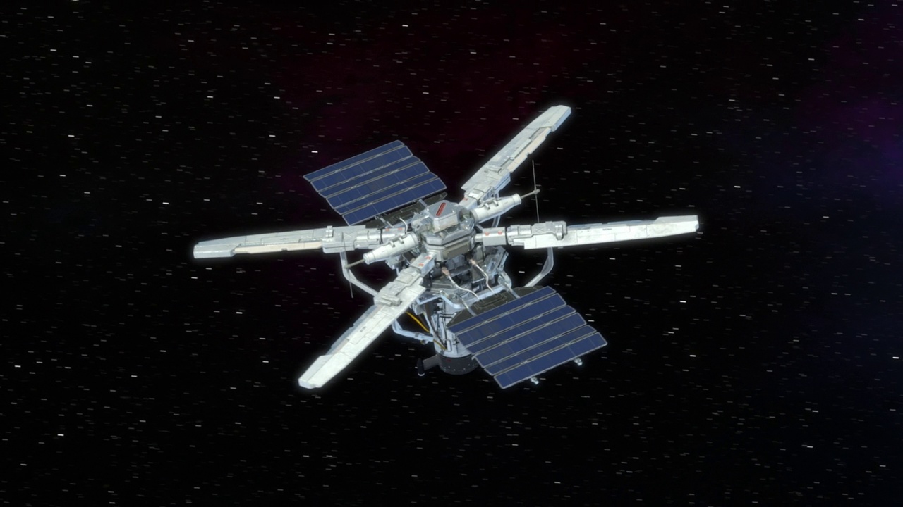 太空飞行的科幻间谍卫星。视频素材