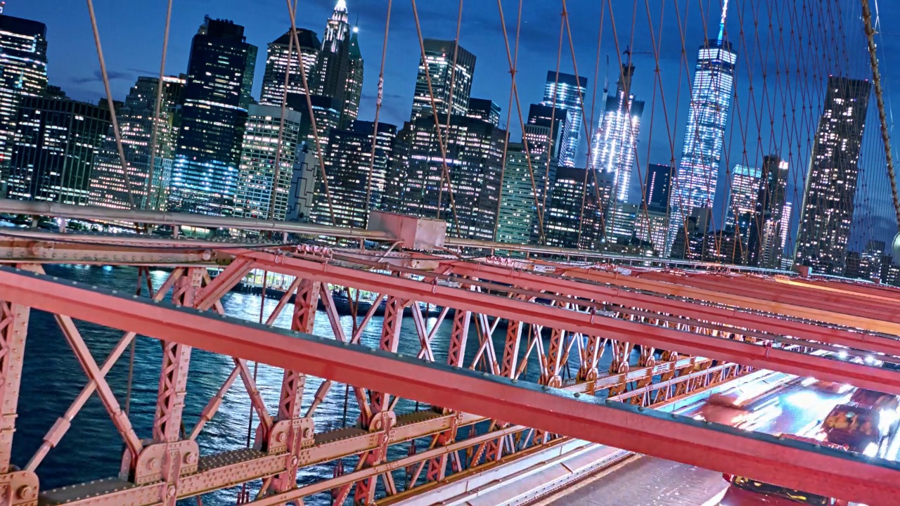 布鲁克林大桥和曼哈顿金融区。视频素材