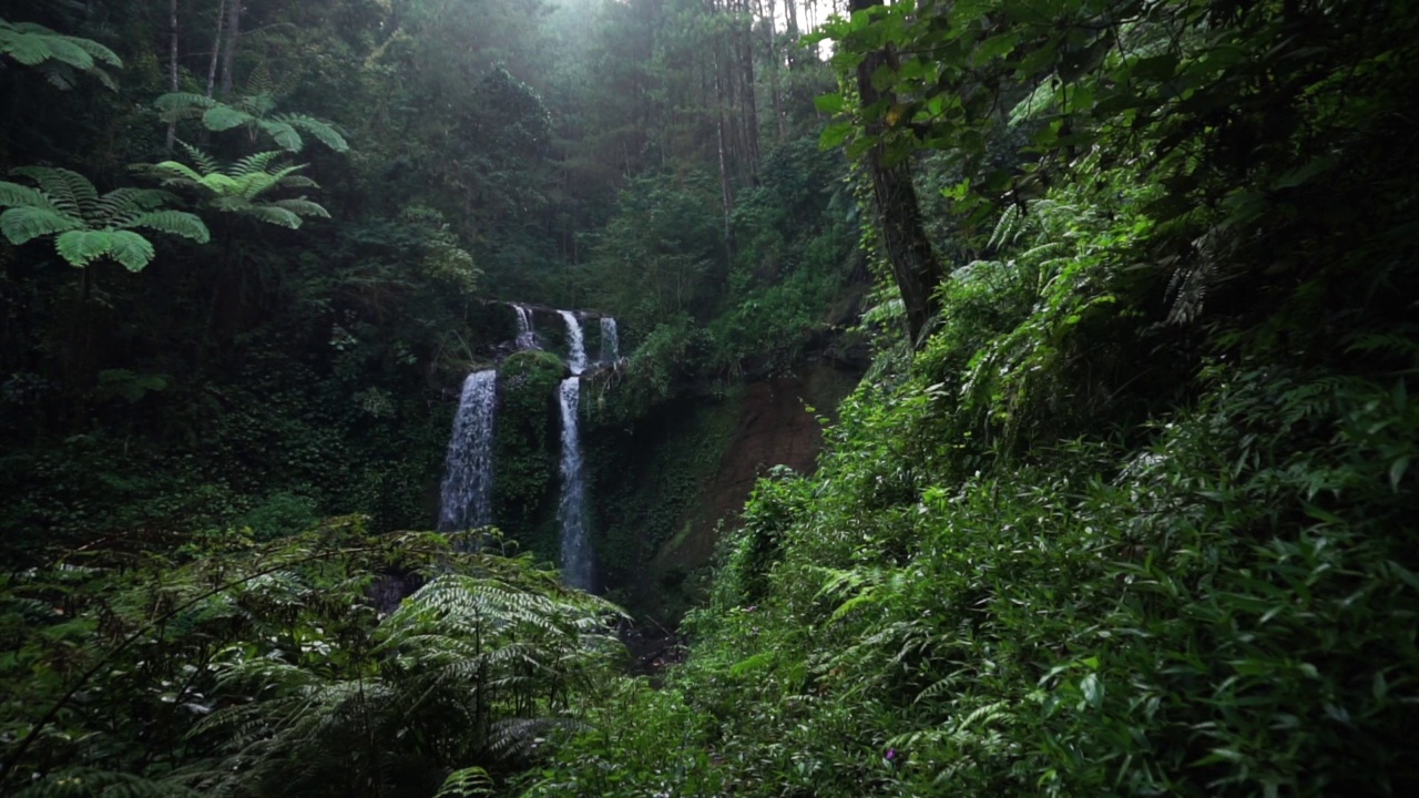 热带瀑布的广角镜头视频素材
