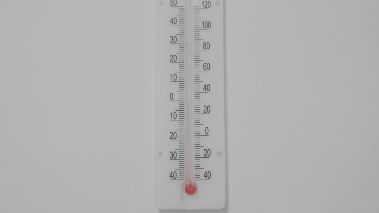 温度计在白色背景上，温度上升。UltraHD资料片。视频下载