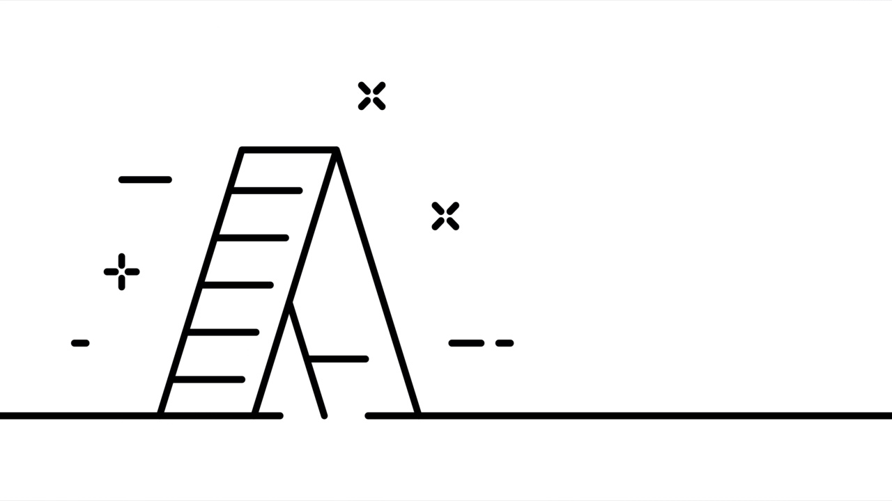 梯子。爬上去，楼梯，台阶，高度，折叠，使用舒适，主人，建设者，建筑。建筑的概念。一条线绘制动画。运动设计。动画技术的标志。视频4 k视频下载
