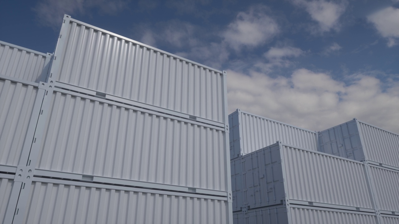 白色海运货物集装箱，用于物流和运输。经营理念视频素材