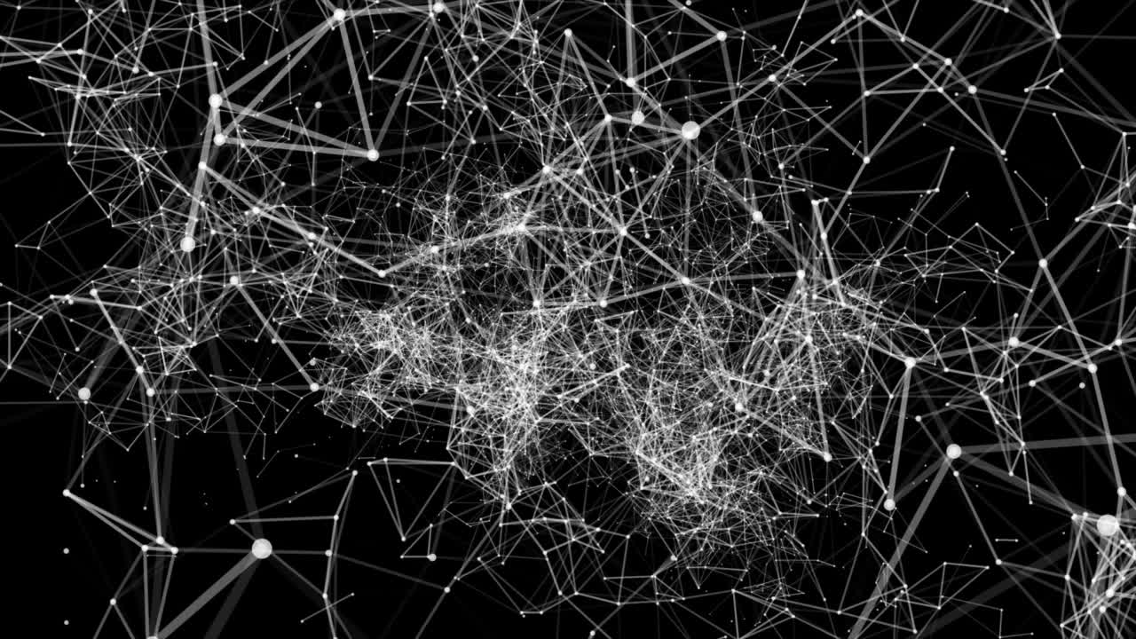 抽象的运动发光的点和线丛。网络，抽象运动背景-数字二进制多边形丛数据网络，业务网络概念。团队合作。合作伙伴。握手。视频下载