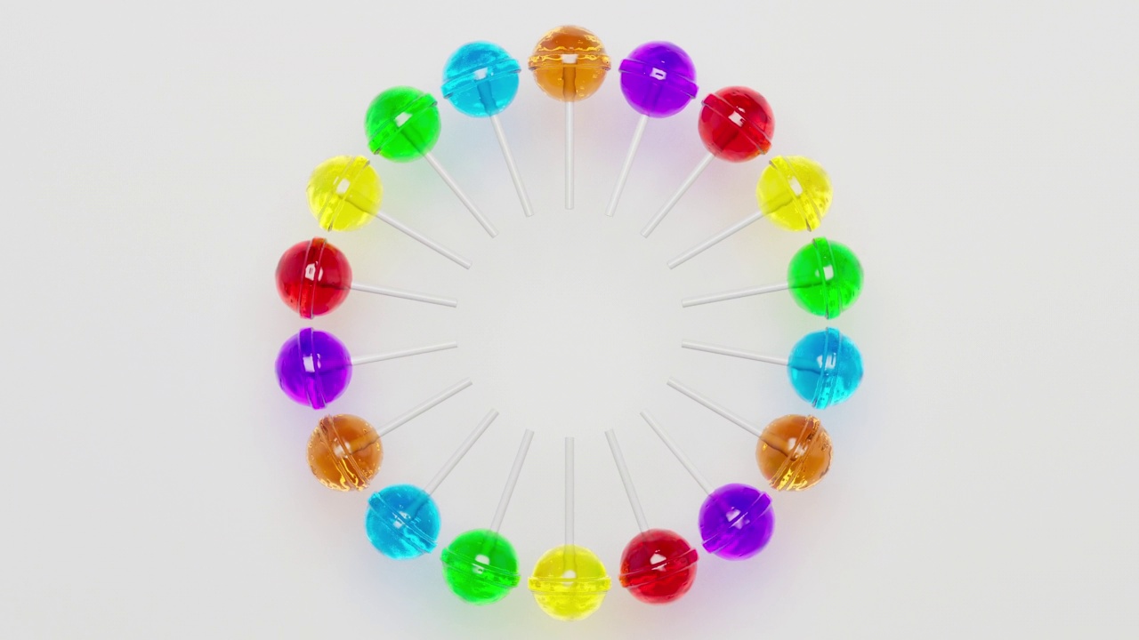 彩色循环风车的3D渲染彩色棒棒糖在白色背景视频下载