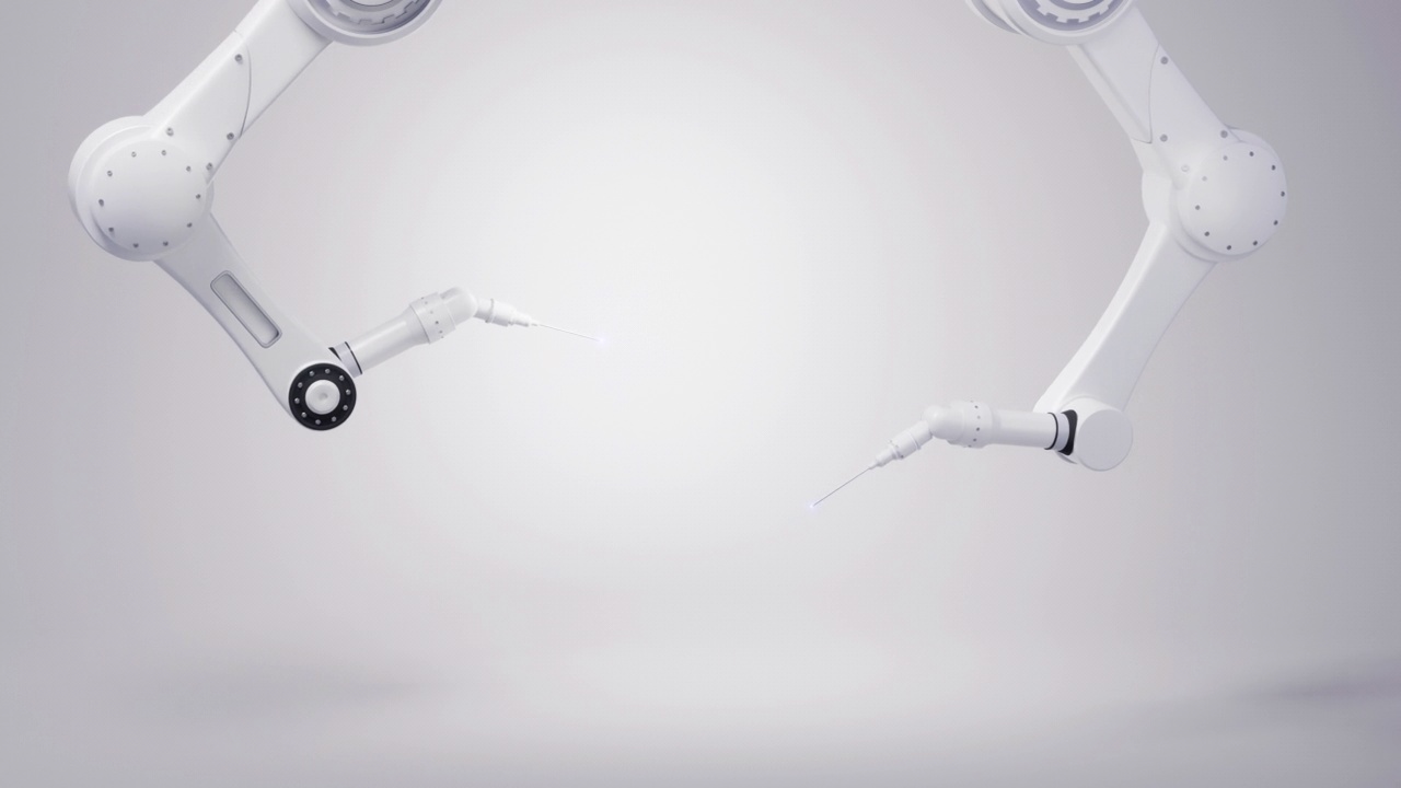 白色背景机械臂，3d渲染。视频素材