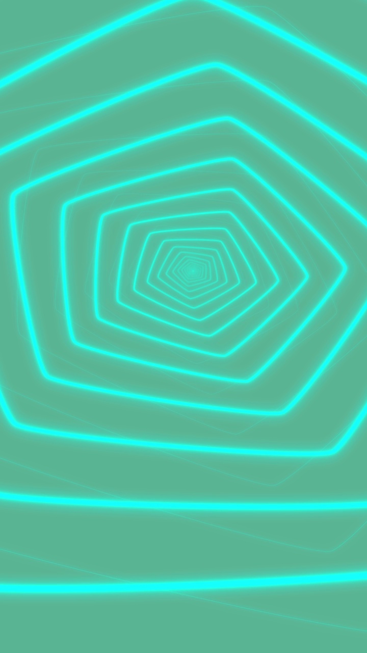 摘要数字霓虹灯多边形隧道背景形状。垂直未来主义闪闪发光的动画图案，向前移动的青色。技术和网络理念与拷贝空间视频素材